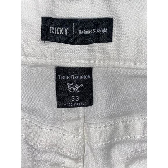 True Religion Ricky frayed flap Shorts White w/horseshoe detail on pockets Sz 33 - Picture 6 of 8